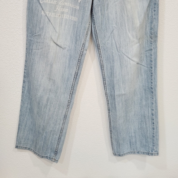 PHAT Farm Y2K Baggy Wide Pipe Leg Skater Light Blue Denim Mens Jeans 34x33 - Picture 4 of 13
